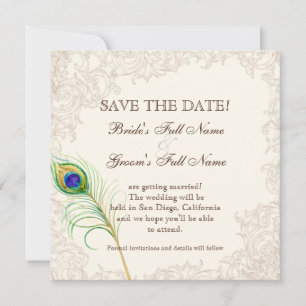 Save The Date Réservez la date - Paon vintage et gravures