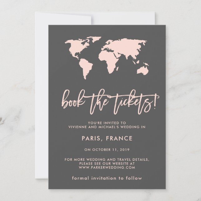 Save The Date Réservez les billets | World Map Grey Enregistrer  (Devant)