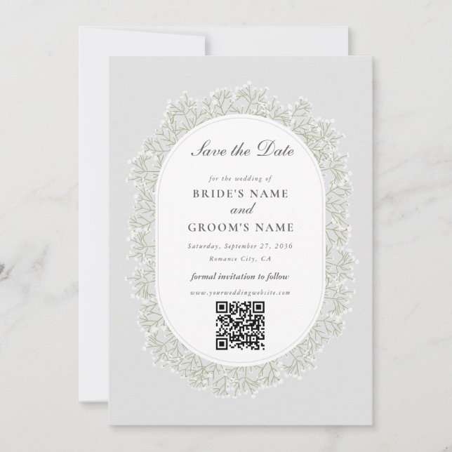 Save The Date Respiration de Bébé Monogramme Gypsophile Fleurs d (Devant)
