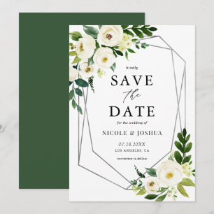 Save The Date Ressort floral blanc géométrique à huile d'argent