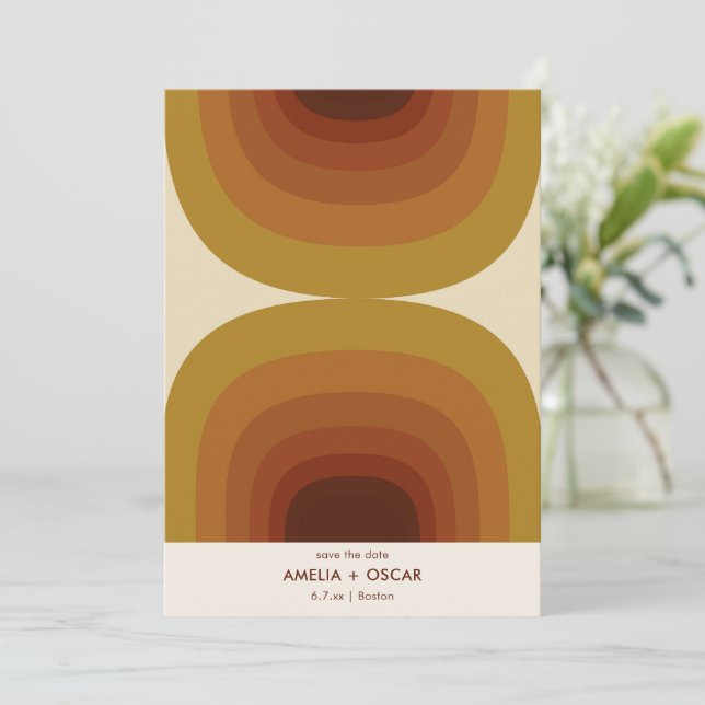 Save The Date Retro 70s Abstract Arches Rust Terracotta Mustard (Debout devant)