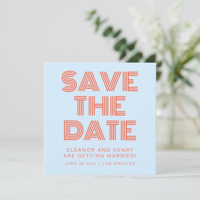 Save The Date Retro 70s Disco Typography Cool Blue Orange (Debout devant)