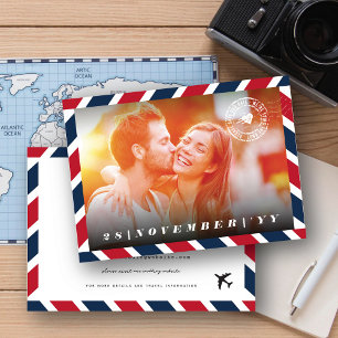 Save The Date Retro Airmail Photo Postal Destination Mariage