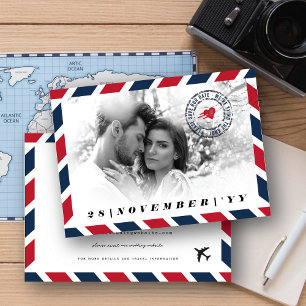 Save The Date Retro Airmail Photo Postal Destination Mariage