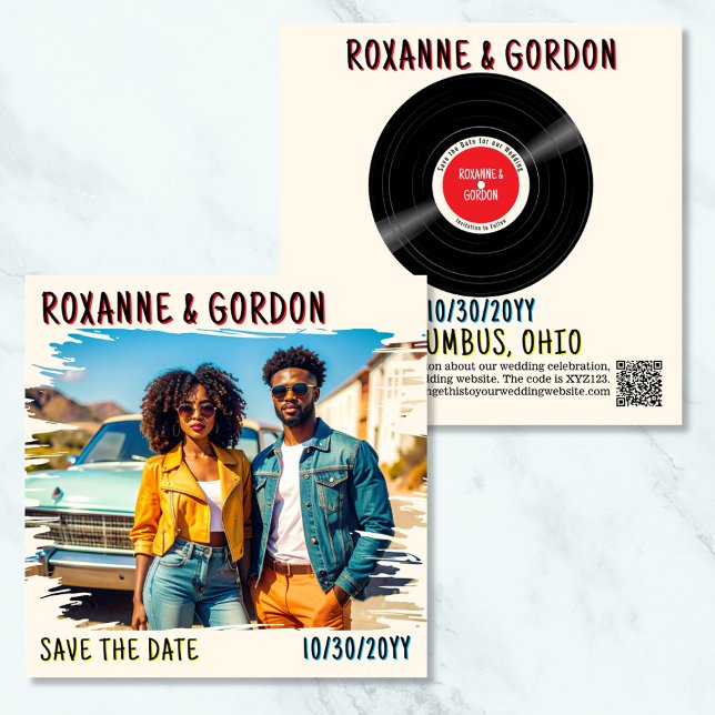 Save The Date Retro Album Couverture Vinyl Enregistrer la date (90s retro vinyl album cover with your photo and all the essential details)