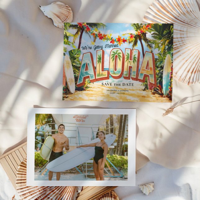 Save The Date Retro Beach | Mariage Tropical Aloha (Créateur téléchargé)