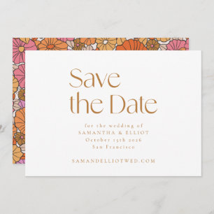 Save The Date Rétro Boho rose orange Floral minimaliste Mariage