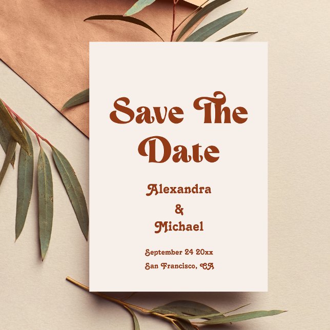 Save The Date Retro Boho Terracotta Brûlé Orange Mariage Sauver (Créateur téléchargé)