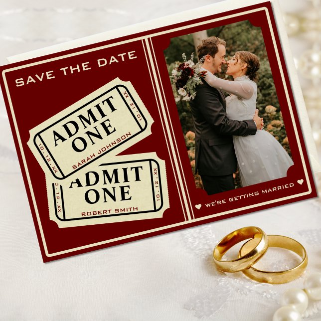 Save The Date Retro Cinema Theater Admettez Un Mariage De Billet (Retro Cinema Theater Admit One Ticket Stub Wedding Save The Date)