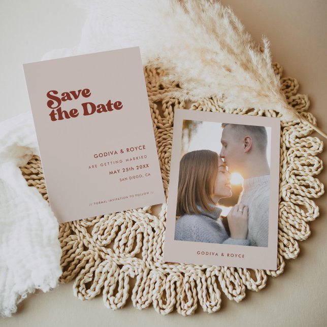 Save The Date Retro élégant Peach Pink Photo (Créateur téléchargé)