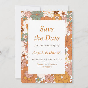 Save The Date Rétro Floral Simple Minimaliste 60s les années 70