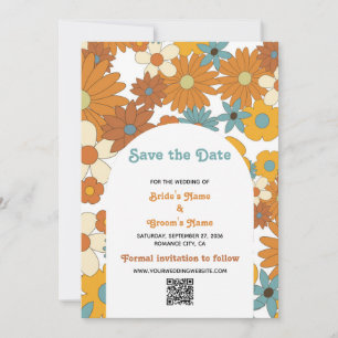 Save The Date Retro Flowers 60's 70's Arch Mariage QR Code