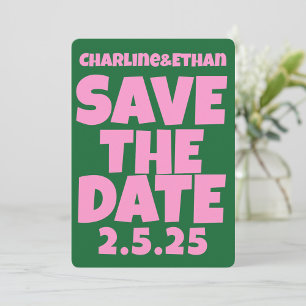 Save The Date Retro Funky Rose Green Enregistrer la date Code QR