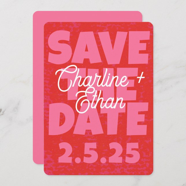 Save The Date Retro Funky Rose Red Enregistrer la date Code Qr (Créateur téléchargé)