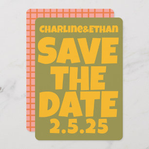 Save The Date Retro Funkyjaune vert Enregistrer la date Code QR