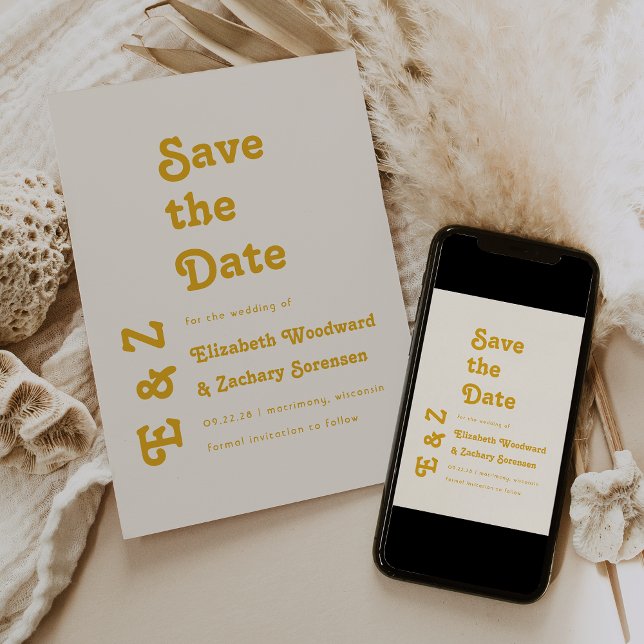 Save The Date Retro Goldenrod Typographie Enregistrer la date (Créateur téléchargé)
