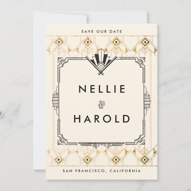 Save The Date Retro Great Gatsby Art Déco Photo Enregistrer les  (Devant)