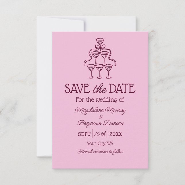 Save The Date Retro Hand Drawn Champagne Tower Photo Wedding (Devant)