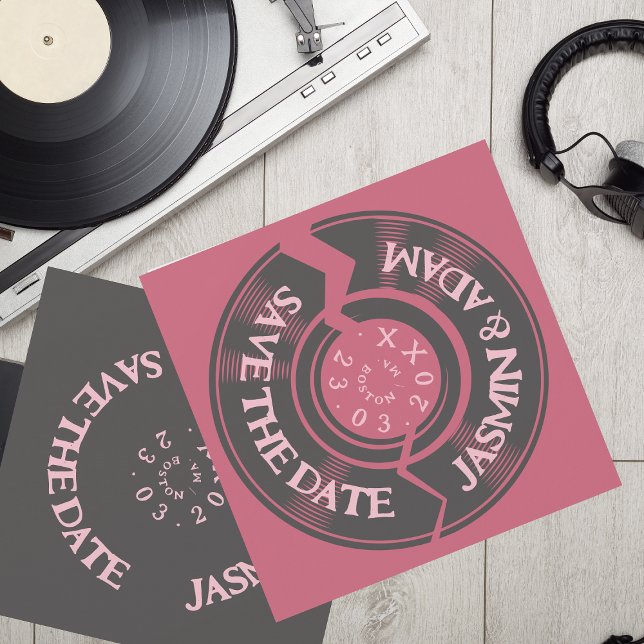 Save The Date Retro Magenta Pink Vinyl Record Mariage Super (Créateur téléchargé)
