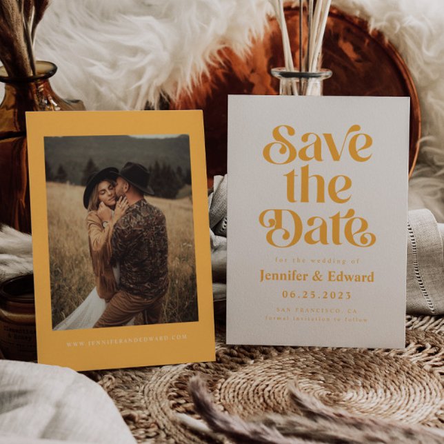Save The Date Retro Mariage Jaune Enregistrer La Date (Créateur téléchargé)