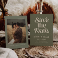 Rétro Mariage Olive Enregistrer La Date