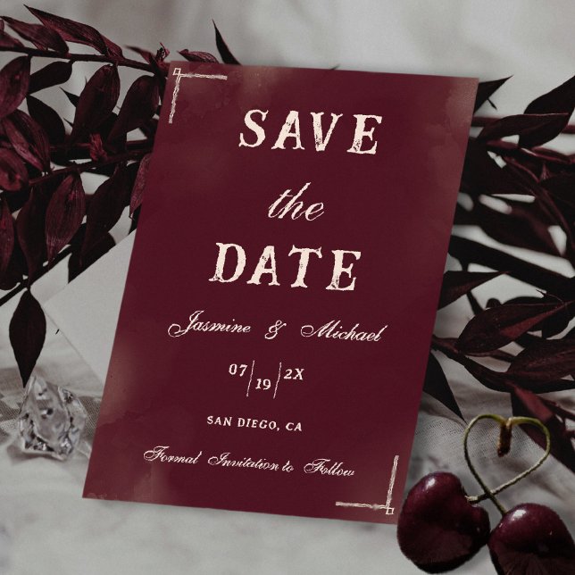 Save The Date Retro Minimalist Burgundy & Ivory Classic Wedding (Créateur téléchargé)