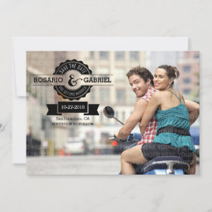 Save The Date Retro Moderne Badge Vintage Photo Enregistrer la d