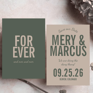 Save The Date Retro Moderne Gras Vert & Beige Écriture Mariage