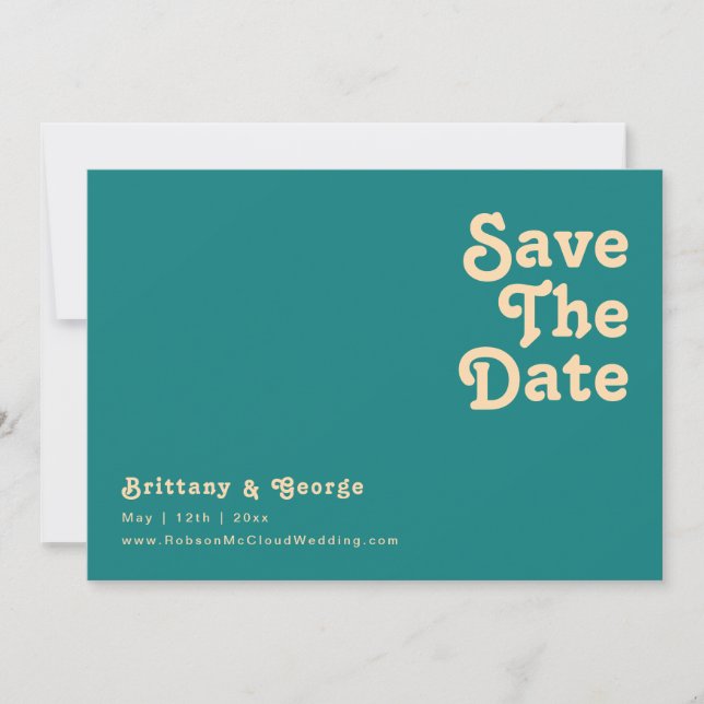 Save The Date Rétro moderne | Turquoise Horizontal Enregistrer L (Devant)