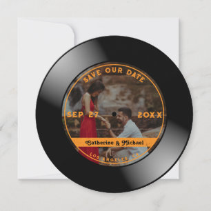 Save The Date Retro Music Vinyl Record Photo Mariage Round