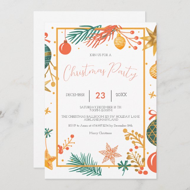 Save The Date Retro Noël Ornementations Compagnie Noël (Devant / Derrière)