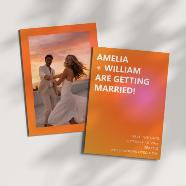 Save The Date Retro Orange Pink Bold Gradient Photo Wedding  (Créateur téléchargé)
