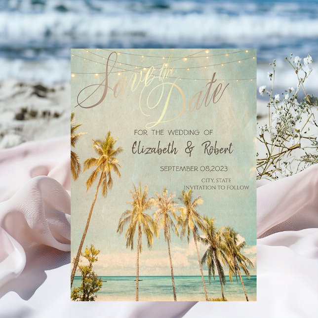 Save The Date Rétro Palmiers de Plage Enregistrez la Date (Créateur téléchargé)