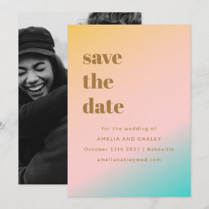 Save The Date Retro Pastels Gradient Simple Unique Photo Mariage