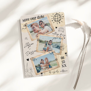 Save The Date Retro Photo Collage main tiré mariage vintage