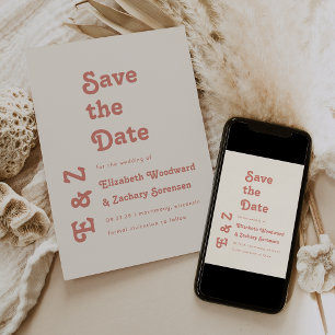 Save The Date Retro Photo Typographie en terre cuite Enregistrer