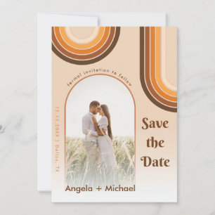 Save The Date Retro Rainbow Arched Photo Boho les années 70 Supe