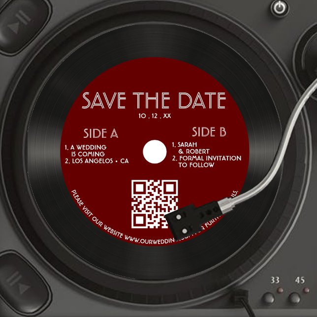 Save The Date Retro Red Vinyl Enregistrement Mariage Enregistrer (Retro Red Vinyl Record Wedding Save The Date)