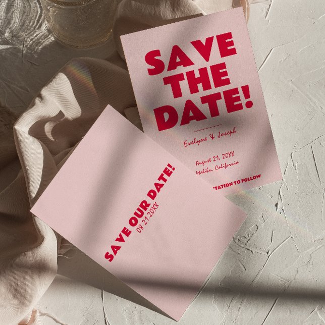 Save The Date Rétro rose brillant Funky Gras moderne Mariage uni (Créateur téléchargé)