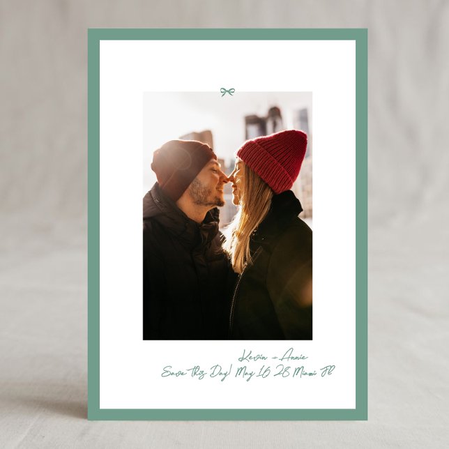 Save The Date Retro Sage Green Little Bow Photo Save This Day (Créateur téléchargé)