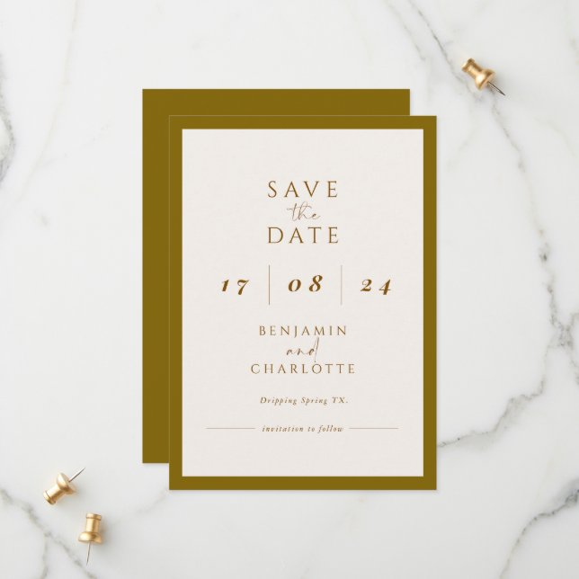 Save The Date Retro Simple Noir & Blanc Mariage enregistrer la d (Devant/Arrière en situation)