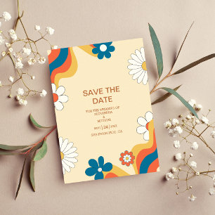 Save The Date Retro Super 70's thème Muted Tones Mariage Enregis
