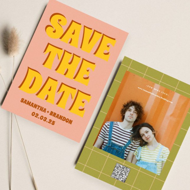 Save The Date Retro Super Bold & Bright Boho Mariage Qr Code (Créateur téléchargé)