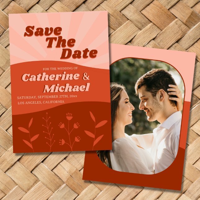 Save The Date Retro Super Fleur sauvage Terracotta & Orange Phot (Créateur téléchargé)
