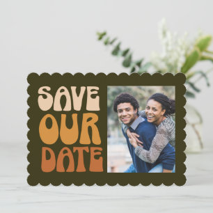 Save The Date Retro Super les années 70 Brown Green Photo Mariag