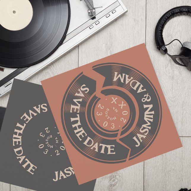 Save The Date Retro Terracotta Vinyl Record Mariage Super (Créateur téléchargé)