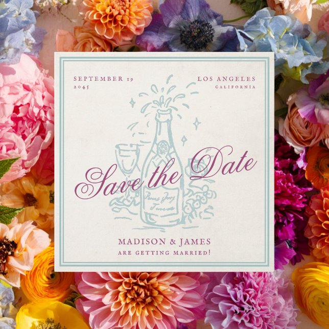 Save The Date Retro Vintage Champagne Purple Wedding (Créateur téléchargé)