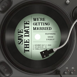 Save The Date Retro Vintage Green Vignette Vinyl Record Mariage