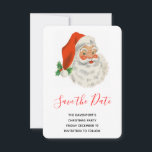 Save The Date Rétro Vintage Jolly Santa Claus de Christmas<br><div class="desc">Enregistrer la carte de date Une photo festive rétro. Le vieux Père Noël Jolly avec ses joues rousses et son sourire chaleureux et amical. Un peu de nostalgie de l'ancienne école pour les vieux temps,  cette image rappelle les souvenirs des célébrations du passé de Noël.</div>
