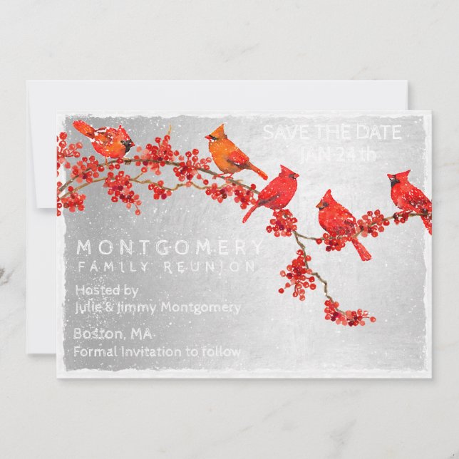Save The Date Retrouvailles familiales Cardinaux rouges hiver (Devant)
